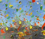 Designer Glass Green/Yellow/Orange Fractures on Clear - Stained Glass Express 