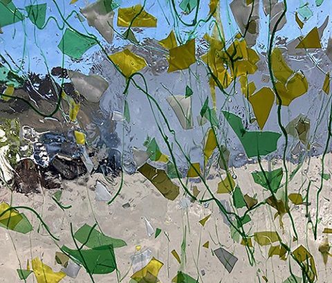 Designer Glass Green/yellow Fractures on Clear - Stained Glass Express 