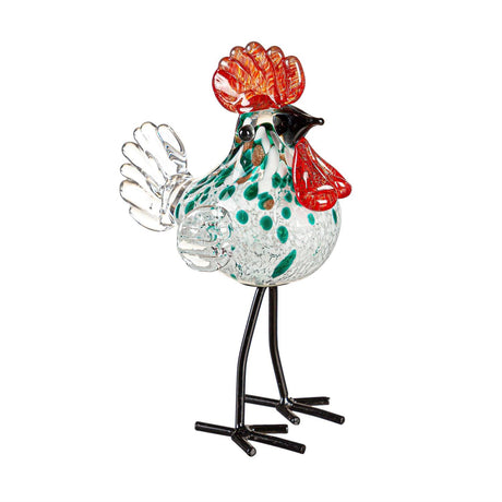 Glass Rooster 8" with Metal Feet