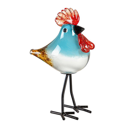 Glass Rooster 8" with Metal Feet