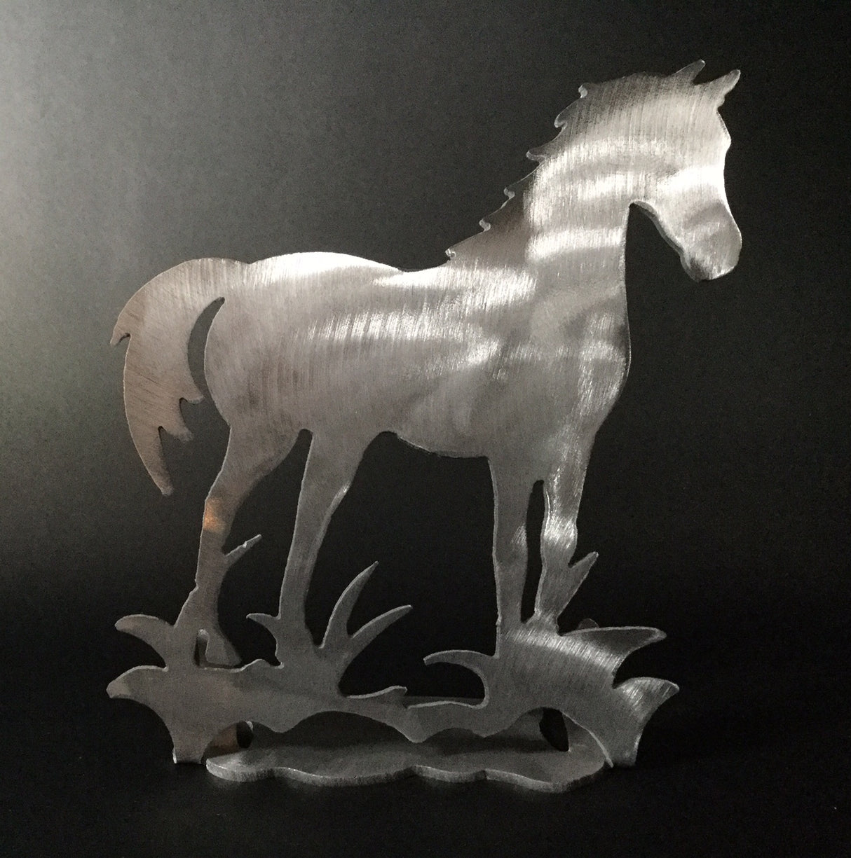 Horse Brushed Aluminum Art Stand