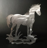 Horse Brushed Aluminum Art Stand