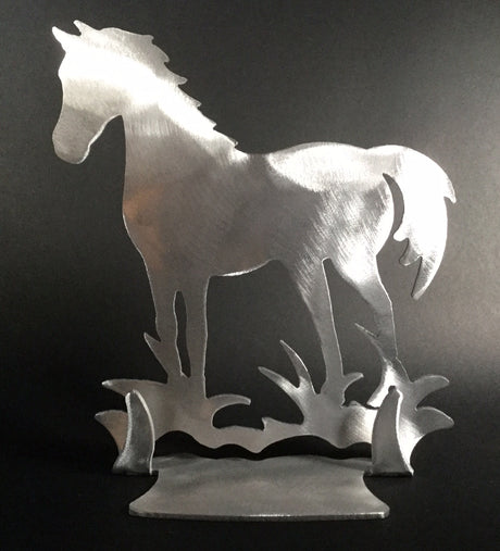 Horse Brushed Aluminum Art Stand