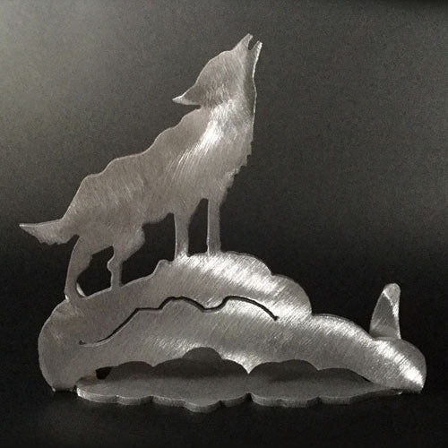 Howling Wolf Brushed Aluminum Art Stand