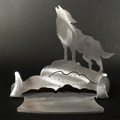 Howling Wolf Brushed Aluminum Art Stand