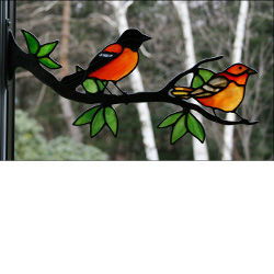Inspiration Kit Window Frame Birds on Branches Baltimore Oriole Pair - Stained Glass Express 