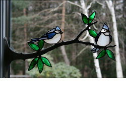 Inspiration Kit Window Frame Birds on Branches Tufted Titmouse Pair LTD - Stained Glass Express 