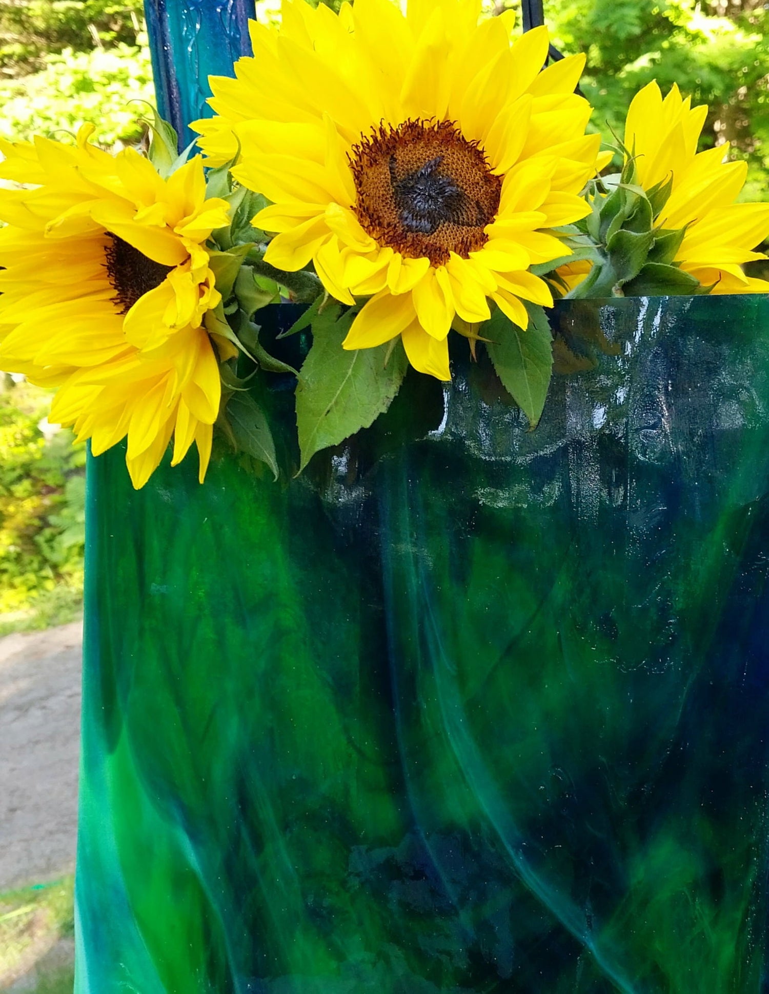 Med Green, Dk Blue & Wht Wispy Opal - Stained Glass Express 