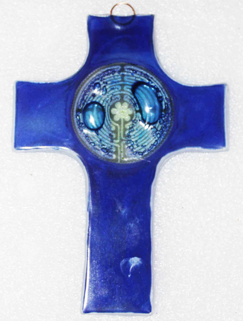 Medium Blue Fused Cross - Stained Glass Express 
