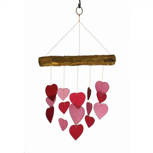 Pink and Red Hearts Glass Chime - Stained Glass Express 
