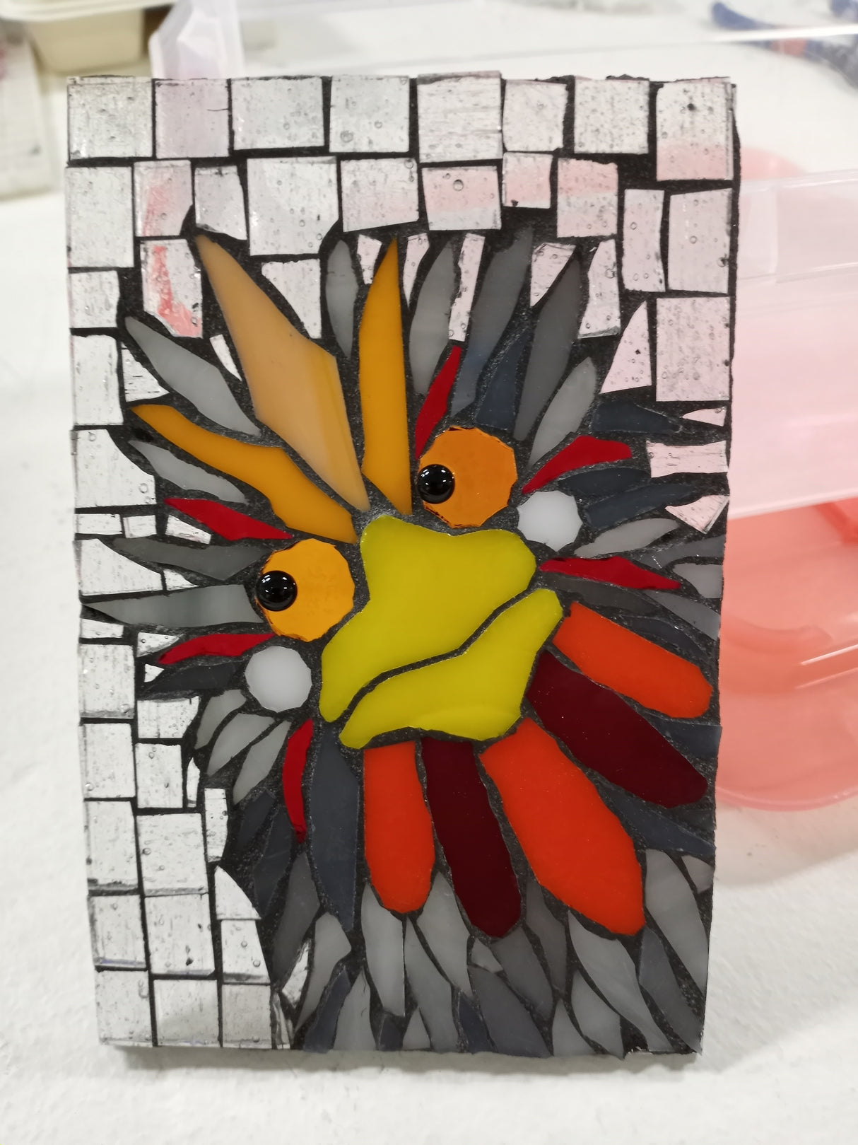 Mosaic on glass chicken