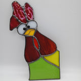 Colorful stained glass rooster on a white background