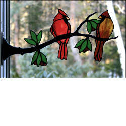 Stained Glass Cardinal Pair on Branch - Stained Glass Express 