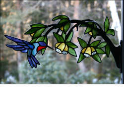 Stained Glass Hummingbird on Branch - Stained Glass Express 