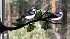 Stained Glass Tufted Titmouse Pair on Branch LTD - Stained Glass Express 