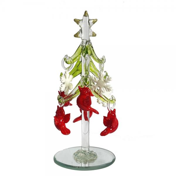 Tree Green with Cardinal and Snowflake Ornaments