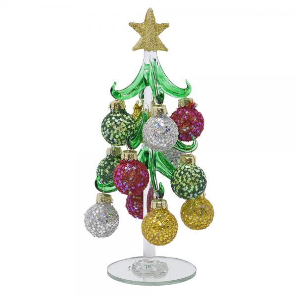 TREE 6"  GREEN W/STAR GLITTER