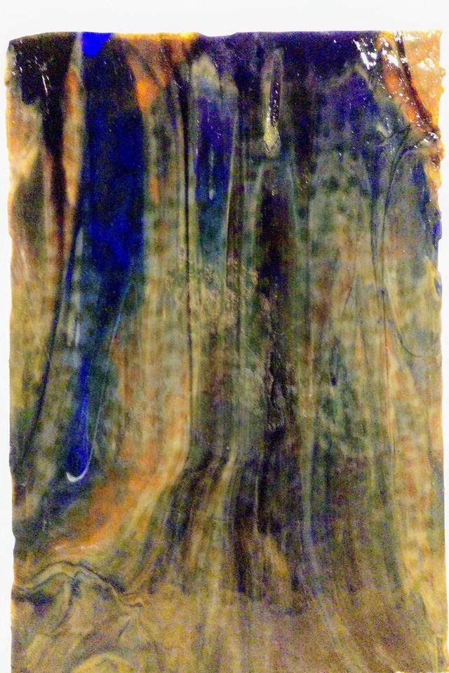 Yellow w/ Deep Purple and Cobalt Blue True Dichro - Stained Glass Express 