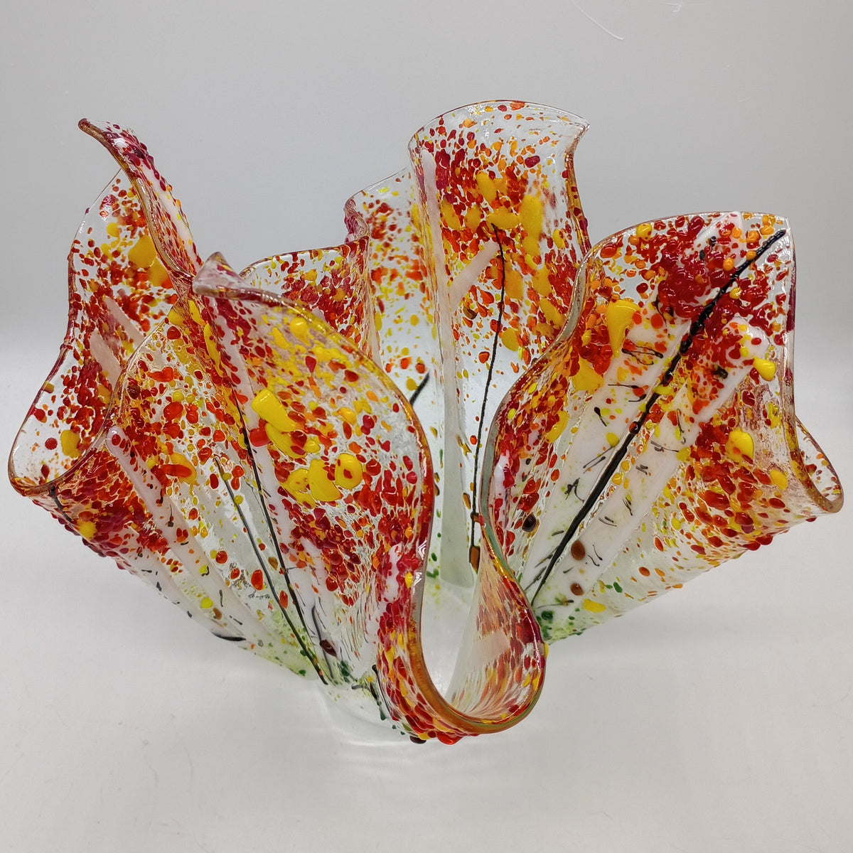 fused glass freeform vase fall colors top view