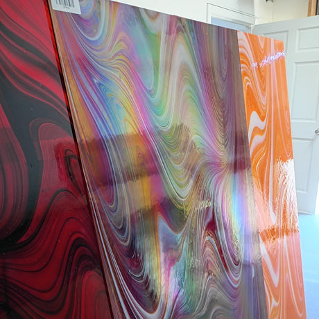 Colorful marbled glass with swirling patterns
