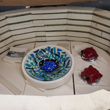 glass slumped in the kiln